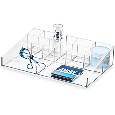 InterDesign iDesign arrangör med 13 fack från signaturserien av Sarah Tanno, PET kosmetikförvaringsenhet, sminkborsthållare, klar/matt vit, 30,5 x 20,3 x 7,5 cm InterDesign iDesign arrangör med 13 fack från signaturserien av Sarah Tanno, PET kosmetikförvaringsenhet, sminkborsthållare, klar/matt vit, 30,5 x 20,3 x 7,5 cm