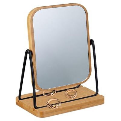 Relaxdays Sminkspegel - 18x12cm - Justerbar lutning - Bambu & Metall - Skönhetspegel Relaxdays Sminkspegel - 18x12cm - Justerbar lutning - Bambu & Metall - Skönhetspegel