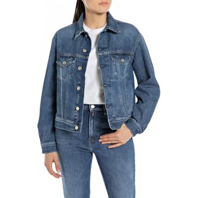 Replay Jeansjacka för kvinnor, 009 medium blå, L Replay Jeansjacka för kvinnor, 009 medium blå, L