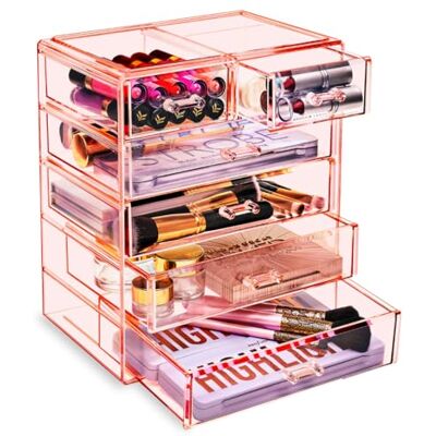 Sorbus Kosmetisk makeup och smycken stor rosa förvaringsskal display – 4 stora och 2 små lådor utrymme – saving, snygg akryl badrum fodral Sorbus Kosmetisk makeup och smycken stor rosa förvaringsskal display – 4 stora och 2 små lådor utrymme – saving, snygg akryl badrum fodral