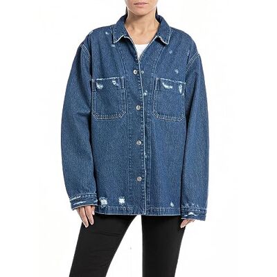 Replay Jeansjacka för kvinnor, 009 medium blå, XXS Replay Jeansjacka för kvinnor, 009 medium blå, XXS