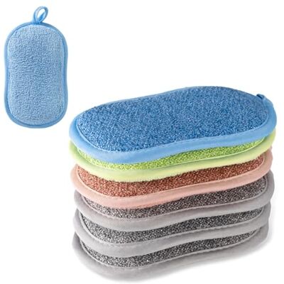 Carehabi Disksvamp tvättbar mikrofiber, 6 stycken dubbelsidig svamp kök återanvändbar, en grov och en mjuk sida för krukor, stekpannor, porslin Carehabi Disksvamp tvättbar mikrofiber, 6 stycken dubbelsidig svamp kök återanvändbar, en grov och en mjuk sida för krukor, stekpannor, porslin