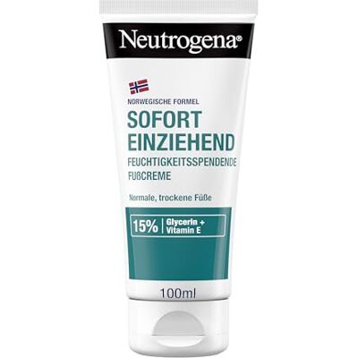 Neutrogena omedelbart absorberande fotkräm, 100 ml Fuktgivande fotvårdskräm med 15 procent glycerin + E-vitamin, fuktkräm för normala och torra fötter Neutrogena omedelbart absorberande fotkräm, 100 ml Fuktgivande fotvårdskräm med 15 procent glycerin + E-vitamin, fuktkräm för normala och torra fötter