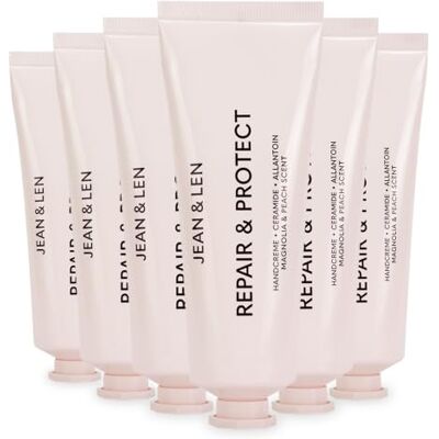 Jean & Len Handkräm Repair & Protect, vegansk, 6 x 75 ml för mycket torra och spruckna händer, återfuktar huden, absorberas snabbt, vegansk handvård, utan parabener och silikoner Jean & Len Handkräm Repair & Protect, vegansk, 6 x 75 ml för mycket torra och spruckna händer, återfuktar huden, absorberas snabbt, vegansk handvård, utan parabener och silikoner