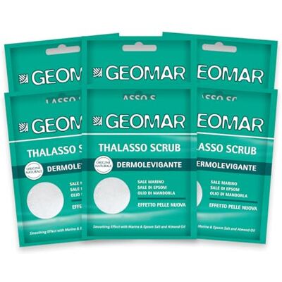 Geomar Thalasso Dermoleviant Body Scrub, ny hudeffekt, med havssalt, Epsomsalt, mandelolja, tillverkad i Italien, 6 x 85 g Geomar Thalasso Dermoleviant Body Scrub, ny hudeffekt, med havssalt, Epsomsalt, mandelolja, tillverkad i Italien, 6 x 85 g