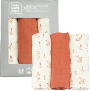 Trois Kilos Sept Set med 3 babysnören Oeko-tex-certifierad 70 x 70 cm Terracotta mönster