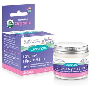 Lansinoh Organic Nipple Balm 60ml Natural Breastfeeding Cream, natural ingredients, tasteless, odourless, care for nipples when breastfeeding & dry skin when pregnant