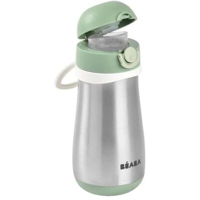 Béaba , 2-i-1 vattenflaska för barn, flask-/glasfunktion, tryckknapp för enkel öppning, stark, hälsosam, avtagbara handtag, kall/varmt rostfritt stål, 350 ml, salviagrön Béaba , 2-i-1 vattenflaska för barn, flask-/glasfunktion, tryckknapp för enkel öppning, stark, hälsosam, avtagbara handtag, kall/varmt rostfritt stål, 350 ml, salviagrön
