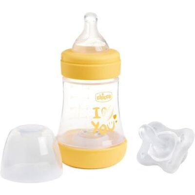 Chicco PERFECT 5 anti-kolisk flaska, 150 ml, långsamt flödesflaska 0 månader+ med mjuk silikonnapp och silikonnapp 0-2 månader ingår inuti Chicco PERFECT 5 anti-kolisk flaska, 150 ml, långsamt flödesflaska 0 månader+ med mjuk silikonnapp och silikonnapp 0-2 månader ingår inuti