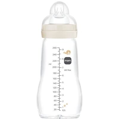 MAM Nappflaska i glas, 2–4 månader, 260 ml med napp 2 med lätt accepterande mellanflöde av silikon, lätt att rengöra, Feel Good, Neutral, 1-pack MAM Nappflaska i glas, 2–4 månader, 260 ml med napp 2 med lätt accepterande mellanflöde av silikon, lätt att rengöra, Feel Good, Neutral, 1-pack