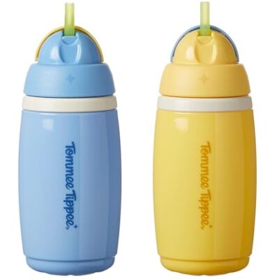 Tommee Tippee isolerad aktiv sugrörskopp, 266 ml, spillsäker vattenflaska för småbarn i 12 månader + flip-lock hjälper till att hålla sugrören rent, blå och gul, 2-pack Tommee Tippee isolerad aktiv sugrörskopp, 266 ml, spillsäker vattenflaska för småbarn i 12 månader + flip-lock hjälper till att hålla sugrören rent, blå och gul, 2-pack