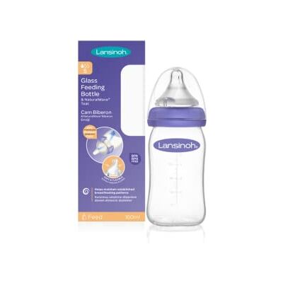 Lansinoh Glass Baby Bottle with NaturalWave Teat (160 ml), Anti-colic, Premium heat & thermal shock-resistant glass, Slow Flow soft & flexible silicone teat, teats are BPA & BPS free, purple Lansinoh Glass Baby Bottle with NaturalWave Teat (160 ml), Anti-colic, Premium heat & thermal shock-resistant glass, Slow Flow soft & flexible silicone teat, teats are BPA & BPS free, purple