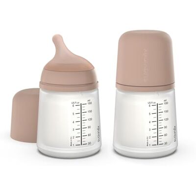 SUAVINEX , Pack 2 Zero anti-koliska flaskor, anpassningsbar flödesnapp (A) i silikon, spädbarn +0 månader och nyfödda, specifik amning, amning, amning och pulver, 180 ml, medium SUAVINEX , Pack 2 Zero anti-koliska flaskor, anpassningsbar flödesnapp (A) i silikon, spädbarn +0 månader och nyfödda, specifik amning, amning, amning och pulver, 180 ml, medium