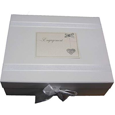 WHITE COTTON CARDS vita bomullskort 'Engagement' glittrande silver hjärtdesign, engagerad stor minnesbox (LLE-X) WHITE COTTON CARDS vita bomullskort 'Engagement' glittrande silver hjärtdesign, engagerad stor minnesbox (LLE-X)