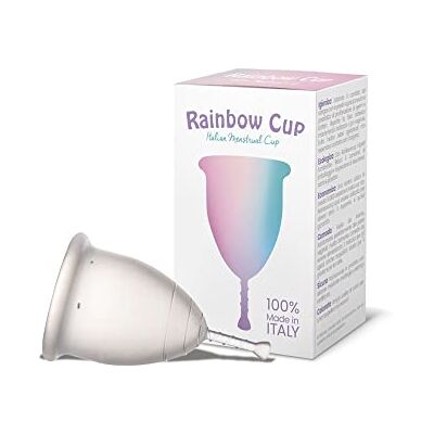 Rainbowcup Rainbow Cup, tillverkad i Italien medicinsk silikon utan latex och tillsatser, bekväm, miljövänlig, säker, i flera varianter, tonad menstruationskopp, transparent, storlek 2 Rainbowcup Rainbow Cup, tillverkad i Italien medicinsk silikon utan latex och tillsatser, bekväm, miljövänlig, säker, i flera varianter, tonad menstruationskopp, transparent, storlek 2