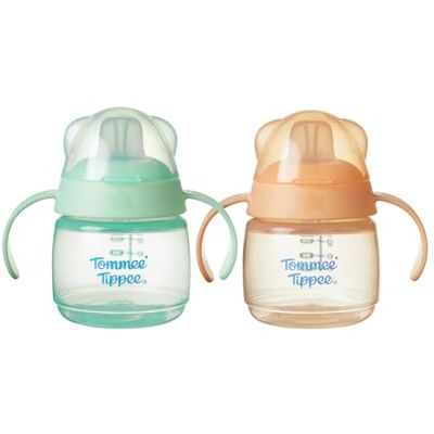 Tommee Tippee Näbbkopp 150 ml, läckagesäker för spädbarn från 4 månader, pip med naturlig känsla, bitbeständig, grön och orange, x 2 Tommee Tippee Näbbkopp 150 ml, läckagesäker för spädbarn från 4 månader, pip med naturlig känsla, bitbeständig, grön och orange, x 2