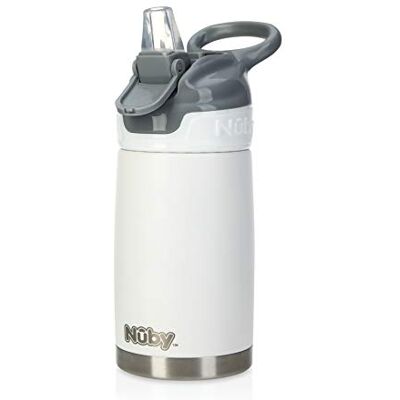 Nuby Thirsty Kids No Spill Flip-It Reflex rostfritt stål resemugg eller vattenflaska – 10 oz – 18 månader – vit Nuby Thirsty Kids No Spill Flip-It Reflex rostfritt stål resemugg eller vattenflaska – 10 oz – 18 månader – vit