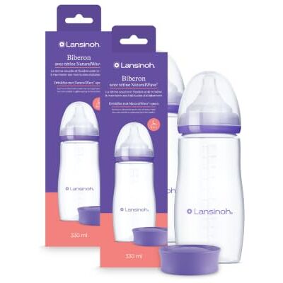 Lansinoh NaturalWave L nappflaska med napp 2 330 ml Babyflaskor från 6 månader, anti-kolikventil, BPA-fri Lansinoh NaturalWave L nappflaska med napp 2 330 ml Babyflaskor från 6 månader, anti-kolikventil, BPA-fri