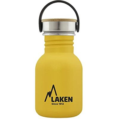 LAKEN Rostfritt stålflaska med skruvlock stål och bambu och bred mun 350ml, gul LAKEN Rostfritt stålflaska med skruvlock stål och bambu och bred mun 350ml, gul