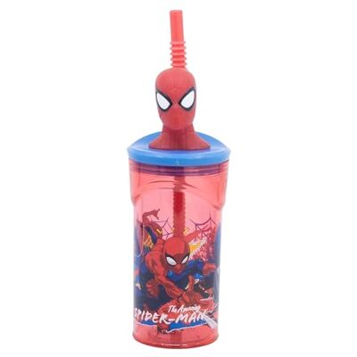 Stor Återanvändbar bägare med sugrör och lock med 3D-figur, 360 ml – Spiderman Stor Återanvändbar bägare med sugrör och lock med 3D-figur, 360 ml – Spiderman