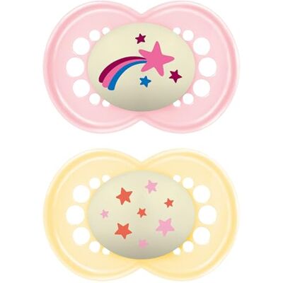 MAM SkinSoft Original Night-napp 2-pack, silikon med napphållare, 16+ månader, rosa MAM SkinSoft Original Night-napp 2-pack, silikon med napphållare, 16+ månader, rosa