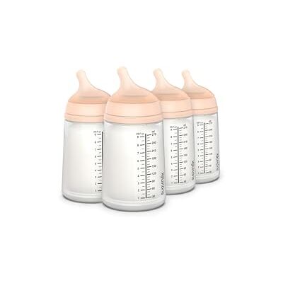 SUAVINEX , Pack 4 Zero Zero anti-koliska flaskor 270 ml med medium flödesdinapp (M) i silikon, spädbarn + 3 månader, bröstmjölk, pulver och vätskor med medeldensitet, amningskompatibel, rättvis SUAVINEX , Pack 4 Zero Zero anti-koliska flaskor 270 ml med medium flödesdinapp (M) i silikon, spädbarn + 3 månader, bröstmjölk, pulver och vätskor med medeldensitet, amningskompatibel, rättvis