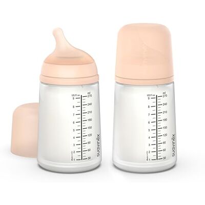 SUAVINEX , Pack 2 anti-koliska flaskor Zero 270 ml med medium flödesdinapp (M) i silikon, spädbarn + 3 månader, bröstmjölk, pulver och vätskor med medeldensitet, amningskompatibel, rättvis SUAVINEX , Pack 2 anti-koliska flaskor Zero 270 ml med medium flödesdinapp (M) i silikon, spädbarn + 3 månader, bröstmjölk, pulver och vätskor med medeldensitet, amningskompatibel, rättvis