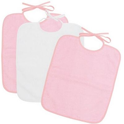 TI-TIN Ti TIN, Set med 3 vattentäta haklappar, 33 x 36 cm 90% bomull 10% polyester babyhaklappar över 1 år spänne, stängningstejp plastfri enfärgad (vit och rosa) 320 g/m² TI-TIN Ti TIN, Set med 3 vattentäta haklappar, 33 x 36 cm 90% bomull 10% polyester babyhaklappar över 1 år spänne, stängningstejp plastfri enfärgad (vit och rosa) 320 g/m²