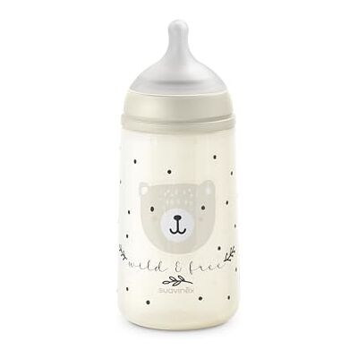 SUAVINEX , Anti-Colic Flaska 270 ml med SX Pro symmetrisk silikonnapp, medelflöde (M), för vätskor med medelhög densitet, mjölk, juice eller vatten. Spädbarn + 3 månader. vild och fri, beige SUAVINEX , Anti-Colic Flaska 270 ml med SX Pro symmetrisk silikonnapp, medelflöde (M), för vätskor med medelhög densitet, mjölk, juice eller vatten. Spädbarn + 3 månader. vild och fri, beige