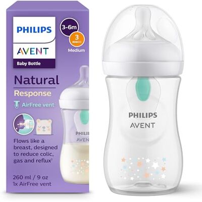 Philips Avent Natural Response-nappflaska – nappflaska på 260 ml med AirFree-ventil, BPA-fri för nyfödda i åldern 1+ månader, björnmönster (modell SCY673/82) Philips Avent Natural Response-nappflaska – nappflaska på 260 ml med AirFree-ventil, BPA-fri för nyfödda i åldern 1+ månader, björnmönster (modell SCY673/82)
