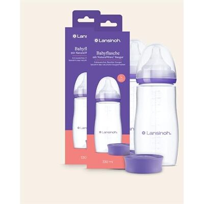 Lansinoh NaturalWave L nappflaska set om 2, 330 ml, babynappflaska från 6 månader, anti-kolikventil, BPA-fri Lansinoh NaturalWave L nappflaska set om 2, 330 ml, babynappflaska från 6 månader, anti-kolikventil, BPA-fri