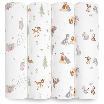 aden + anais Essentials Disney baby muslinfiltar för omstoppning, mjuka filtar för nyfödda, 100 % bomull, 4-pack, Disney + Friends aden + anais Essentials Disney baby muslinfiltar för omstoppning, mjuka filtar för nyfödda, 100 % bomull, 4-pack, Disney + Friends