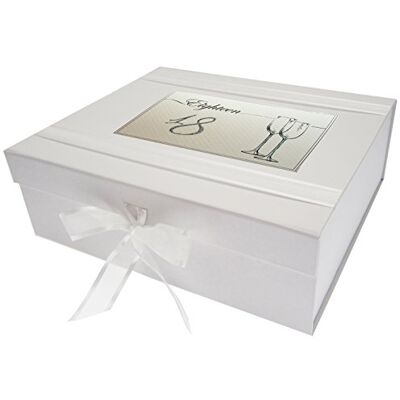 WHITE COTTON CARDS Vita bomullskort födelsedag, ålder 18, stor minneslåda, flöjtar, tavla vit, 27,2 x 32 x 11 cm WHITE COTTON CARDS Vita bomullskort födelsedag, ålder 18, stor minneslåda, flöjtar, tavla vit, 27,2 x 32 x 11 cm
