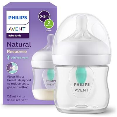 AVENT Philips Natural Response-nappflaska – 125 ml nappflaska med Airfree-ventil, BPA-fri för nyfödda i åldern 0+ månader (modell SCY670/01) AVENT Philips Natural Response-nappflaska – 125 ml nappflaska med Airfree-ventil, BPA-fri för nyfödda i åldern 0+ månader (modell SCY670/01)