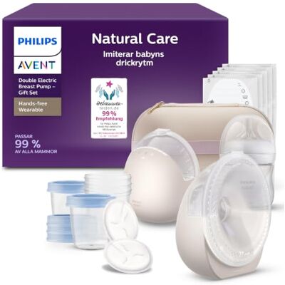 Philips Avent Natural Care Hands-free Wearable Double Electric Breast Pump – imiterar babyns drickrytm, SkinSense bröstkupa för optimal komfort, bröstpump av sjukhusgrad, modell SCD596/21 Philips Avent Natural Care Hands-free Wearable Double Electric Breast Pump – imiterar babyns drickrytm, SkinSense bröstkupa för optimal komfort, bröstpump av sjukhusgrad, modell SCD596/21
