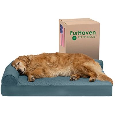 Furhaven Pinsonic quiltad tass, L-formad schäslong, kylgel, skum, hundbädd – Bluestone, jumbo (XL) Furhaven Pinsonic quiltad tass, L-formad schäslong, kylgel, skum, hundbädd – Bluestone, jumbo (XL)