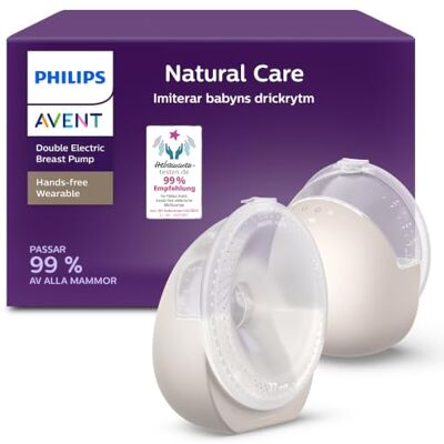 Philips Avent Natural Care Hands-free Wearable Double Electric Breast Pump – imiterar babyns drickrytm, SkinSense bröstkupa för optimal komfort, bröstpump av sjukhusgrad, modell SCF495/11 Philips Avent Natural Care Hands-free Wearable Double Electric Breast Pump – imiterar babyns drickrytm, SkinSense bröstkupa för optimal komfort, bröstpump av sjukhusgrad, modell SCF495/11