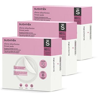 SUAVINEX förpackning 3 x 60 engångsamningsinlägg, superventilerande och absorberande. Osynlig på kläder, 180 amningsinlägg, 307301, vit, 180 unidades SUAVINEX förpackning 3 x 60 engångsamningsinlägg, superventilerande och absorberande. Osynlig på kläder, 180 amningsinlägg, 307301, vit, 180 unidades