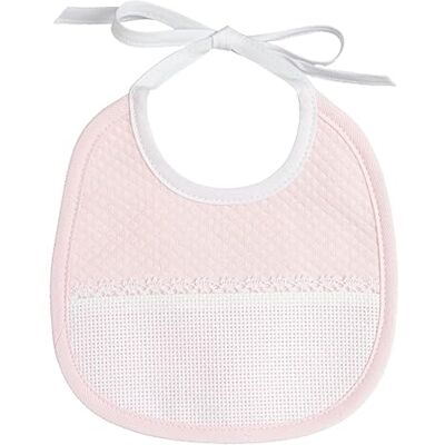FILET Liten rosa pastillmönster mjuk tyghaklapp med canvasficka för broderi, perfekt för nyfödda och tidiga månader, tillverkad i Italien, rosa FILET Liten rosa pastillmönster mjuk tyghaklapp med canvasficka för broderi, perfekt för nyfödda och tidiga månader, tillverkad i Italien, rosa
