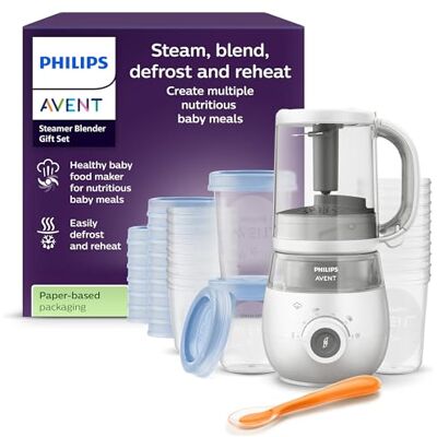 AVENT Philips presentförpackning med barnmatsberedare – 4-i-1-barnmatsberedare, ånga, mixa, tina och värm barnmat enkelt, med förvaringsmuggar och -lock, SCF883/20 AVENT Philips presentförpackning med barnmatsberedare – 4-i-1-barnmatsberedare, ånga, mixa, tina och värm barnmat enkelt, med förvaringsmuggar och -lock, SCF883/20