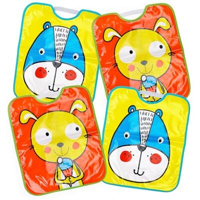TI-TIN Ti TIN 4-pack vattentäta haklappar 100% vinyl uppsättning med 4 färgglada tryckta haklappar och roliga mönster Elastisk stängning för barn över 12 månader, 32 x 35 cm TI-TIN Ti TIN 4-pack vattentäta haklappar 100% vinyl uppsättning med 4 färgglada tryckta haklappar och roliga mönster Elastisk stängning för barn över 12 månader, 32 x 35 cm