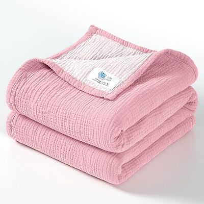 lulumoon Lulu moon muslin babyfilt – bomullstäckt för småbarn – vändbar barntäcke för spädbarn, pojkar och flickor, 120 x 120 cm (rosa) lulumoon Lulu moon muslin babyfilt – bomullstäckt för småbarn – vändbar barntäcke för spädbarn, pojkar och flickor, 120 x 120 cm (rosa)