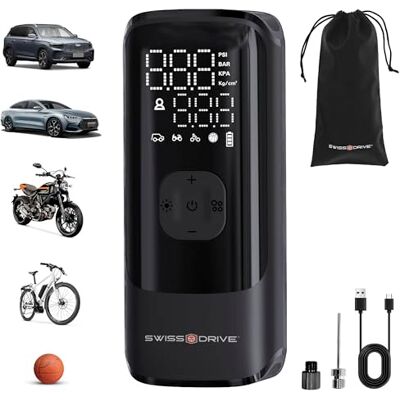 S SUMEX Bärbar luftkompressor 160 PSI 2X Snabbare Däckpump 10,3 BAR 7 500 mAh med Digital LCD-display och LED-ficklampa USB-batteri uppladdningsbar pump hjul bil motorcykel cykel bollar S SUMEX Bärbar luftkompressor 160 PSI 2X Snabbare Däckpump 10,3 BAR 7 500 mAh med Digital LCD-display och LED-ficklampa USB-batteri uppladdningsbar pump hjul bil motorcykel cykel bollar