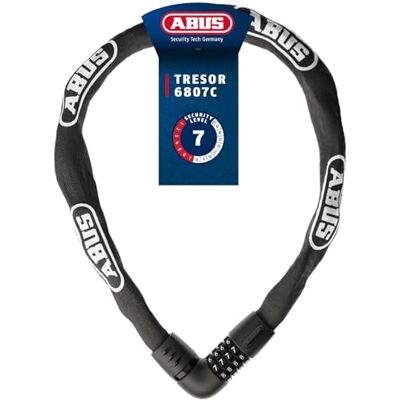 ABUS Kedjelås kassaskåp 6807C – kombinationslås med 360° bult, 7 mm tjock stålkedja, 4-siffrig nummerkod – cykellås med säkerhetsnivå 7 – längd 85 cm, svart ABUS Kedjelås kassaskåp 6807C – kombinationslås med 360° bult, 7 mm tjock stålkedja, 4-siffrig nummerkod – cykellås med säkerhetsnivå 7 – längd 85 cm, svart