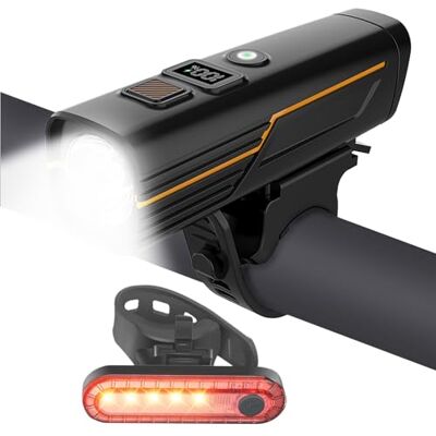 EBUYFIRE LED-cykelljus med ljussensorer och digital display, superljusa LED-lampor fram och bak, cykel bakljus, ficklampa fram EBUYFIRE LED-cykelljus med ljussensorer och digital display, superljusa LED-lampor fram och bak, cykel bakljus, ficklampa fram