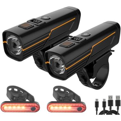 EBUYFIRE Cykellampor med ljussensor och digital display, uppladdningsbara LED-cykellampor, superljus fram och bak ljus cykelpannlampa, bakljus (2) EBUYFIRE Cykellampor med ljussensor och digital display, uppladdningsbara LED-cykellampor, superljus fram och bak ljus cykelpannlampa, bakljus (2)