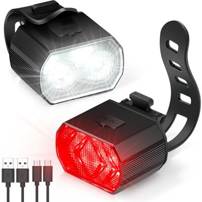 Blendura LED-cykelljus, IPX6 USB uppladdningsbara, 6 + 6 lägen Set fram och bak, verktygsfri montering, dag och nattsikt, för stadscyklar, väg och MTB Blendura LED-cykelljus, IPX6 USB uppladdningsbara, 6 + 6 lägen Set fram och bak, verktygsfri montering, dag och nattsikt, för stadscyklar, väg och MTB