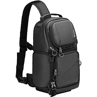 TARION Kameraväska, Sling, kamera, axelväska, vattentät, fotoryggsäck, spegelreflex med regnskydd, kameraväska, kompatibel med DSLR SLR kameralins, stativ (TR-S, svart), svart, M, Ryggsäck TARION Kameraväska, Sling, kamera, axelväska, vattentät, fotoryggsäck, spegelreflex med regnskydd, kameraväska, kompatibel med DSLR SLR kameralins, stativ (TR-S, svart), svart, M, Ryggsäck