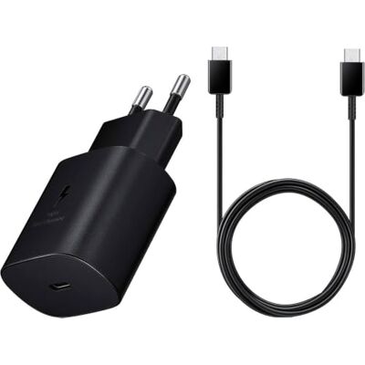 Samsung USB C-laddare, 25 W ultrasnabb nätadapter, snabbladdning, original laddare, med kabel, svart Samsung USB C-laddare, 25 W ultrasnabb nätadapter, snabbladdning, original laddare, med kabel, svart
