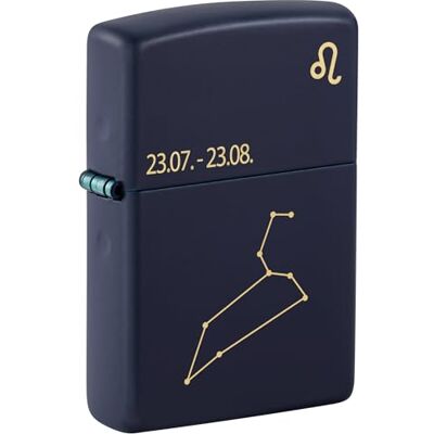 Zippo stormtändare – Zodiac Leo, Navy Matte, Laser Engrave – påfyllningsbar – återanvändbar – vindbeständig design – presentförpackning – tillverkad i USA Zippo stormtändare – Zodiac Leo, Navy Matte, Laser Engrave – påfyllningsbar – återanvändbar – vindbeständig design – presentförpackning – tillverkad i USA